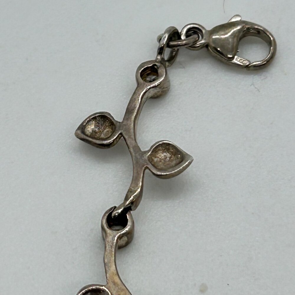 Sterling Silver Vintage Floral S-Link Bracelet 7.81 Grams With Rhinestones 1990s - Picture 6 of 16